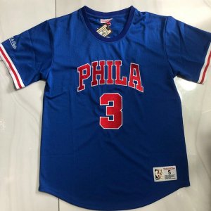 3 Allen Iverson Philadelphia 76ers Hardwood Classics Maillot à Manche Bleu